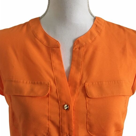 New York & Company Sleeveless Blouse Gold Button Detail Orange Women’s Size XS - Picture 3 of 5